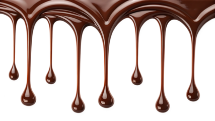 Delicious melted dark chocolate dripping isolated on transparent background, creating a sweet and tempting dessert experience for everyone