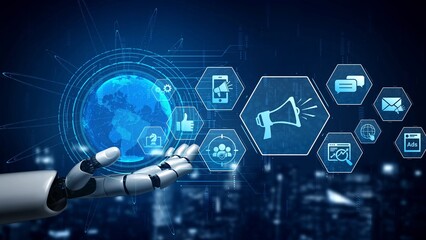 AI-generated visual showing digital marketing strategy with megaphone and engagement tools Marrow
