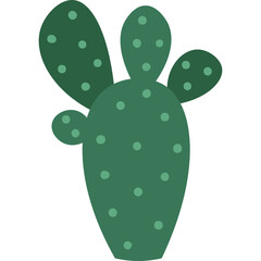 Green Opuntia Cactus With Flat Paddles And Small Buds Scattered Dots Against A Transparent Background