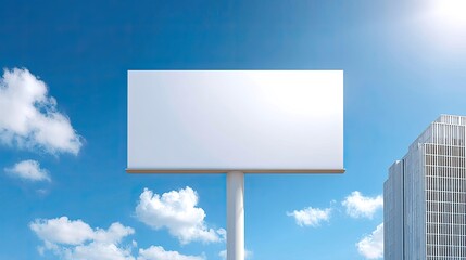 Fototapeta premium Blank billboard in urban setting with clear blue sky and fluffy clouds, daytime view of commercial space for advertising opportunities