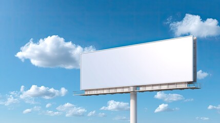 Fototapeta premium Blank Billboard Against Bright Blue Sky with Fluffy White Clouds for Advertising Opportunities and Messaging Inspiration