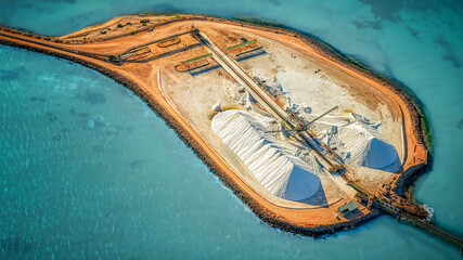 Salt mining o-erati0n from the air in an airplane, Shark Bay Australia 