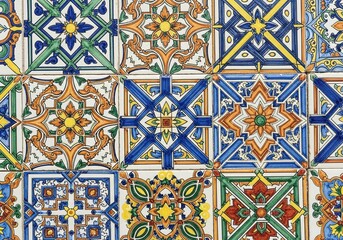 Colorful vintage floral tiles create a vibrant Mediterranean pattern for your designs