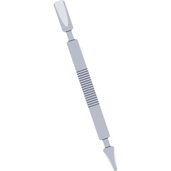 Silver Metal Nail Pusher Tool With Textured Handle On White Background For Nail Care And Manicure