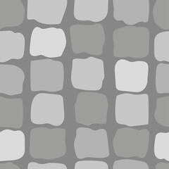 Seamless Pattern Of Cobblestone Texture In Various Shades Of Gray Square Blocks With Rounded Edges On A Plain Background With Copy Space