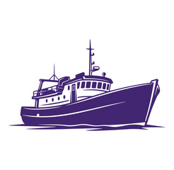 Obraz premium Vector illustration of a purple fishing boat sailing on calm waters isolated on white
