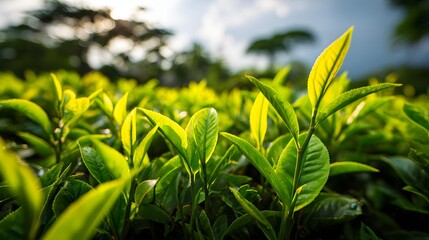 Obraz premium Tender young shoots of green foliage thrive in a sunlit agricultural field setting