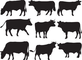 A set of silhouettes of cows