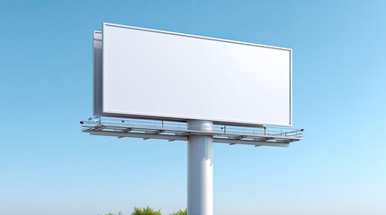 Obraz premium Blank Advertising Billboard Under Clear Blue Sky Surrounded by Green Trees Ready for Custom Marketing Campaign