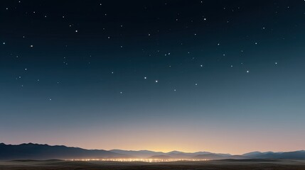 Serene Night Sky Over Mountains with Stars and Twilight Glow Reflection on Calm Water