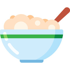Simple Flat Illustration of a Bowl of Cereal with a Spoon Representing Breakfast Food and Nutrition