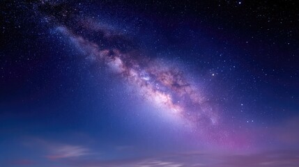 Fototapeta premium Stunning Night Sky Overhead Featuring Vibrant Milky Way Galaxy with Stars and Clouds Illuminating the Cosmic Landscape