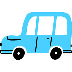 Simple Light Blue Cartoon Car With Black Wheels On A Transparent Background