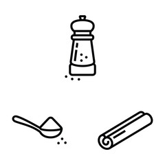 Global Spices Icon Set Pepper Grinder Curry Cinnamon Outline