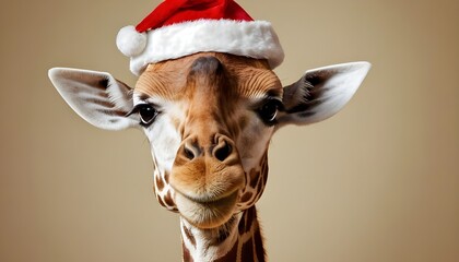 giraffe wearing a santa hat