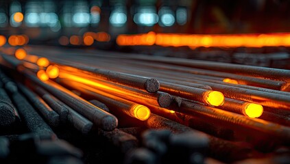 Hot metal rods glowing orange-yellow