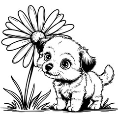 Puppy with Big Flower