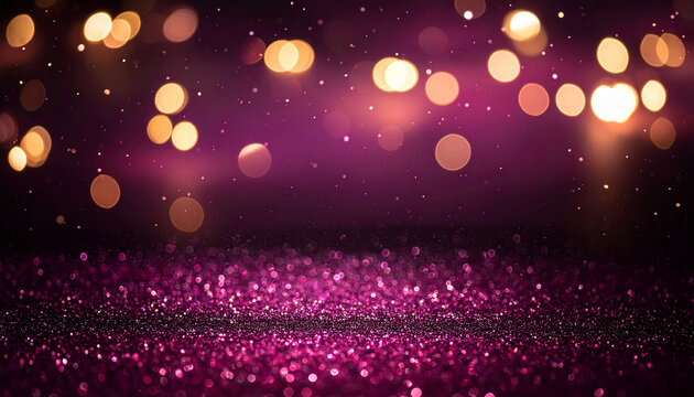 Pink glitter lights show on stage with bokeh elegant lens flare abstract background dust sparks