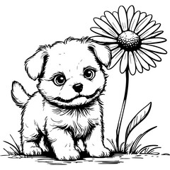 Sweet Puppy Beside Flower