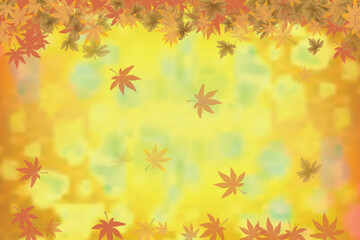 Autumn leaves background with falling maple leaves a colorful seasonal vector illustration for Thanksgiving and fall-themed designs on a yellow bokeh backdrop