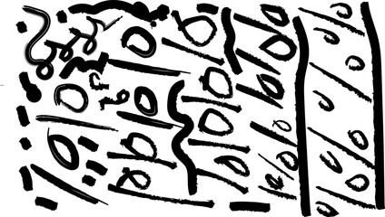 Abstract brush stroke elements black ink doodle pattern