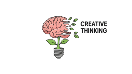 Creative Thinking Concept Brain-Shaped Plant Growing from a Light Bulb, Inspiring Innovation