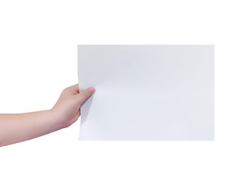 Obraz premium Hand holding a blank white sheet of paper PNG transparent.