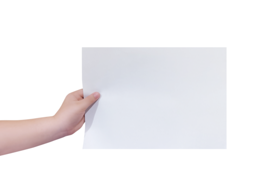 Hand holding a blank white sheet of paper PNG transparent.
