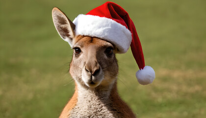 kangaroo wearing a santa hat