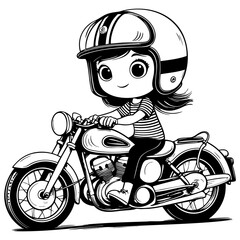 Girl Riding Motorcycle Cute Art
