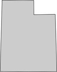 Grey silhouette vector map of Utah state boundary, presented as a solid color political template of the rectangular Western United States territory.