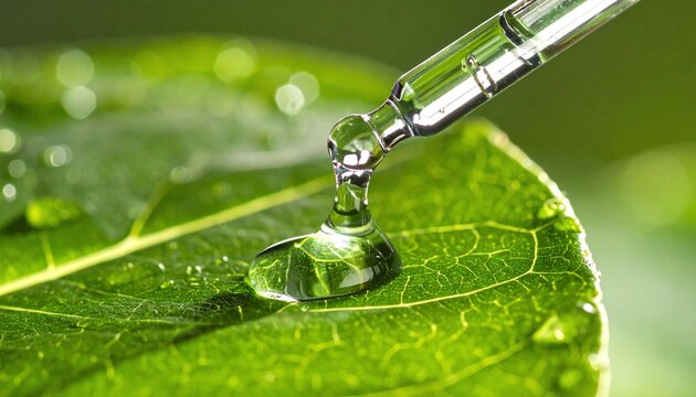 Natural cosmetic serum dropper leaf highlights eco-friendly, botanical skincare ingredients and sustainable beauty solutions for healthy, glowing skin and wellness.