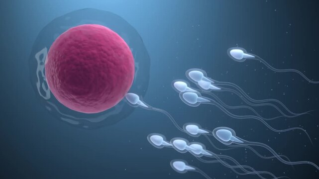 The union of sperm and an egg cell, 3d rendering 4k