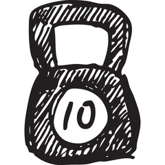 Hand Drawn Kettlebell With Number 10 On Transparent Background Represents Strength Training And...