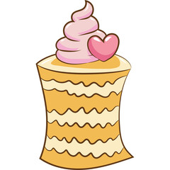 Hand Drawn Pink Frosted Cake With A Pink Heart Topping On A Transparent Background