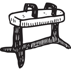 Hand Drawn Pommel Horse With Black Outline On White Background With Legs And Handles