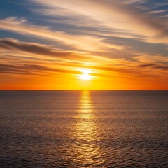 Golden Hour Serenity - A Tranquil Ocean Sunset.