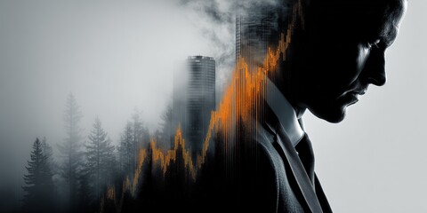 Image of a businessman overlaid with a big city and stock chart lines