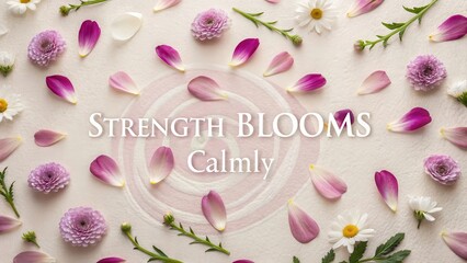 Tranquil Floral Arrangement with Inspirational Text in Pastel Colors