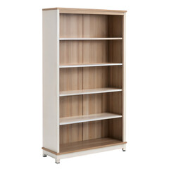 Simple tall bookcase with a white frame and light wood grain shelves