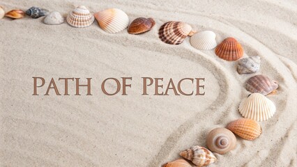 Tranquil Pathway Created with Seashells on Soft Sandy Beach