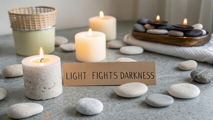 Tranquil Scene with Candles and Stones Emphasizing Light and Peace