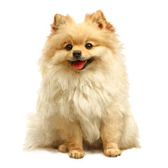 Obraz premium Joyful lightcolored pomeranian dog with a fluffy coat, isolated on transparent background