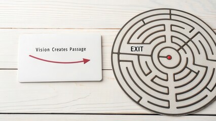 Vision Creates Passage Concept with Maze and Exit Sign