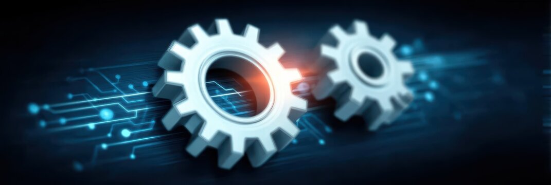 Conceptual artwork combining gears and circuits to represent Planning Scope monitoring operation program review logistics integration