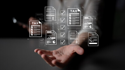 A concept of the tax compliance process. This shows the auditing and verification of various financial documents and forms to ensure regulatory adherence for business accounting. Fermion
