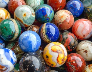 Assorted multicolored weathered marble balls.