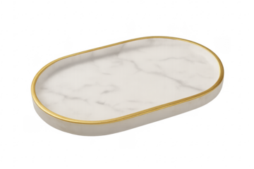White marble oval tray with gold rim