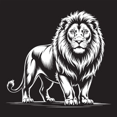 Obraz premium Majestic Lion Illustration with Shaggy Mane on Black Background