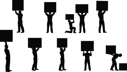 People holding blank protest signs, empty banner silhouettes for demonstration, activism, announcement, campaign, communication, social awareness, message concept illustration.